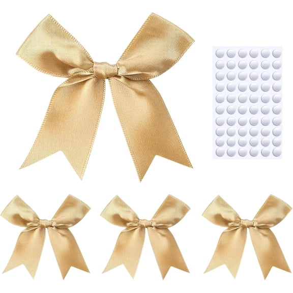 100Pcs Gold Gift Wrap Bows, 3.3 In Mini Satin Ribbon Bows for Crafts Christmas Party Decors Wedding Birthday Valentines 