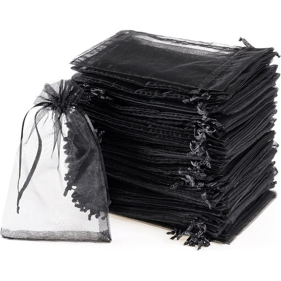 100Pcs Gold Organza Bags. 4X6" Candy Mesh Drawstring Favor Bags Jewelry Pouches for Christmas, Wedding Party, Thanksgiving, Valentines Day Small Gift Bags