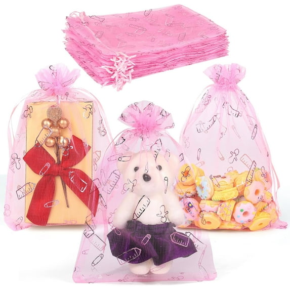 100Pcs Gold Organza Bags. 4X6" Candy Mesh Drawstring Favor Bags Jewelry Pouches for Christmas, Wedding Party, Thanksgiving, Valentines Day Small Gift Bags