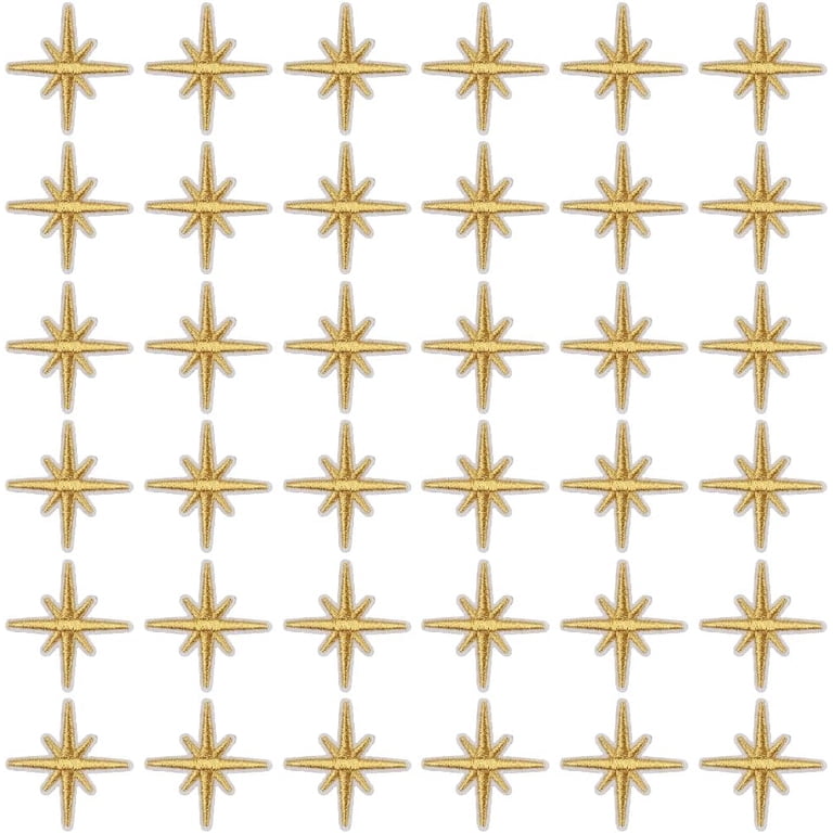 12 PCS Star Patches With Golden Edges - Chenille Embroidery Iron On Or Sew On Patches For DIY