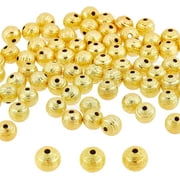 WEIYAN KJ 100Pcs Golden Beads 8mm Tibetan Style Textured Gold Beads Bulk Frosted Brass Metal Bead Round Shiny Ribbon Pattern Beads