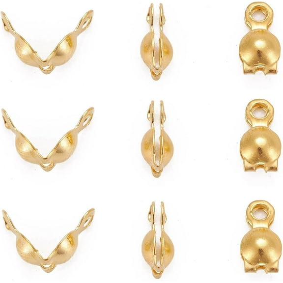 100Pcs Golden Brass Bead Tips Calotte Ends Crimp Beads Clamshell Knot Cover Bead Tips Knot Covers Open Bead Tips Endcaps for DIY Bracelet Necklaces Earrings Jewelry Making 7x4mm Gold DIY