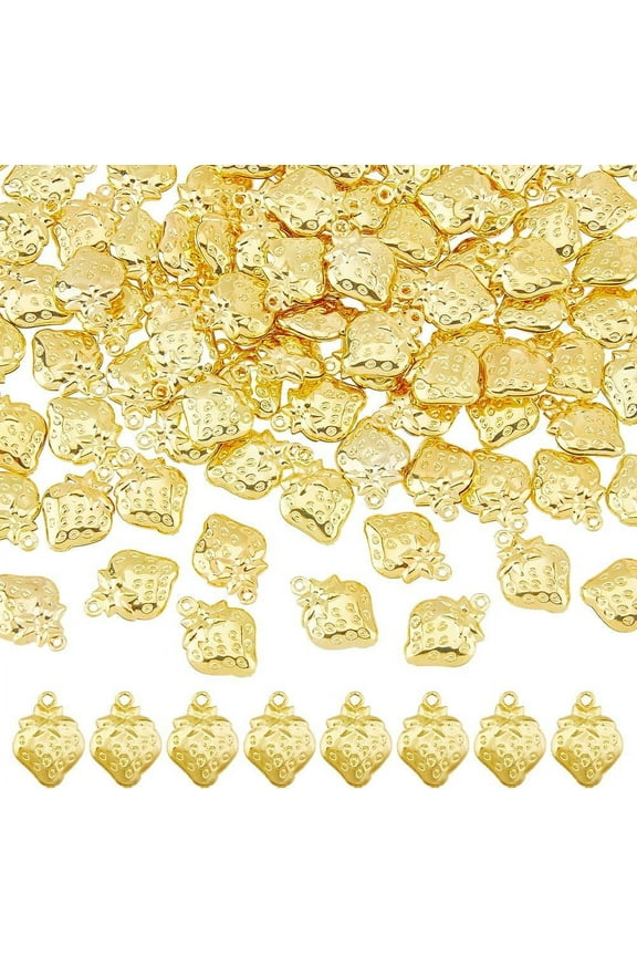 100Pcs Golden Brass Charm Strawberry Charms Bulk 3D Fruit Charms Metal Charms Cute Style Charms Vintage Summer Charms