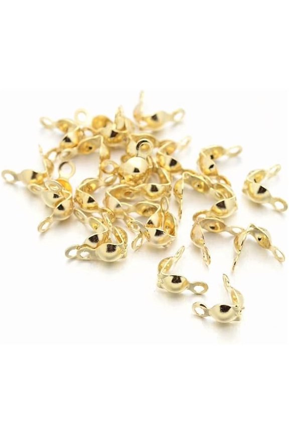 100Pcs Golden Iron Bead Tips Calotte Ends Fold-Over Bead Tips Endcaps Clamshell Knot Cover Open Bead Tips Endcaps for DIY Bracelet Necklaces Earrings Keychains Jewelry Making 8x4mm Gold