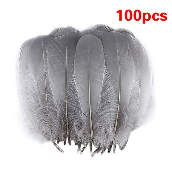 100Pcs Goose Feathers Natural Bulk, 5-7 Inch DIY Craft Feathers for DIY Hand Crafts Cosplay Wedding Family Party Halloween Decorations, Natural Dyed Plume Plumage for Hair Clothing(Grey,7x6")