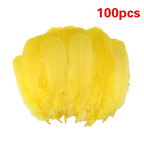 100Pcs Goose Feathers Natural Bulk, 5-7 Inch DIY Craft Feathers for DIY Hand Crafts Cosplay Wedding Family Party Halloween Decorations, Natural Dyed Plume Plumage for Hair Clothing(Yellow,7x6")