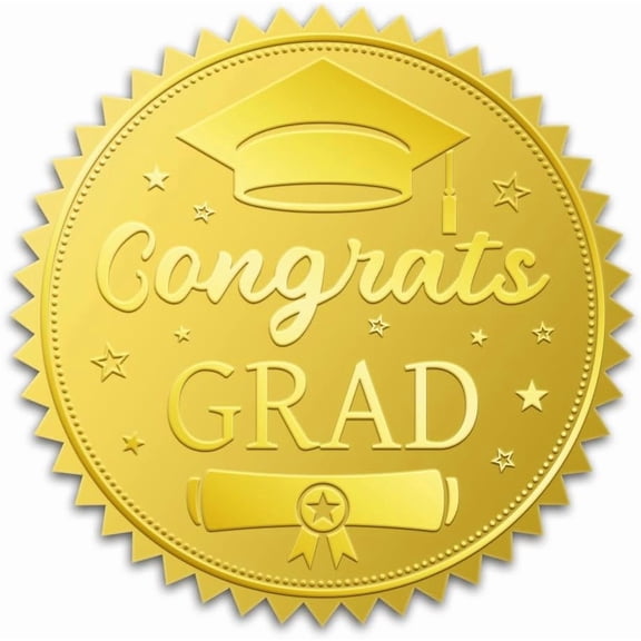 100Pcs Graduation Cap Gold Foil Stickers 2 Inch 2025 Congrats Grad Embossed Envelopes Seals Round Self Adhesive Certificate Seal Labels for Crafts Diplomas Awards Class Graduation Party Gold DIY