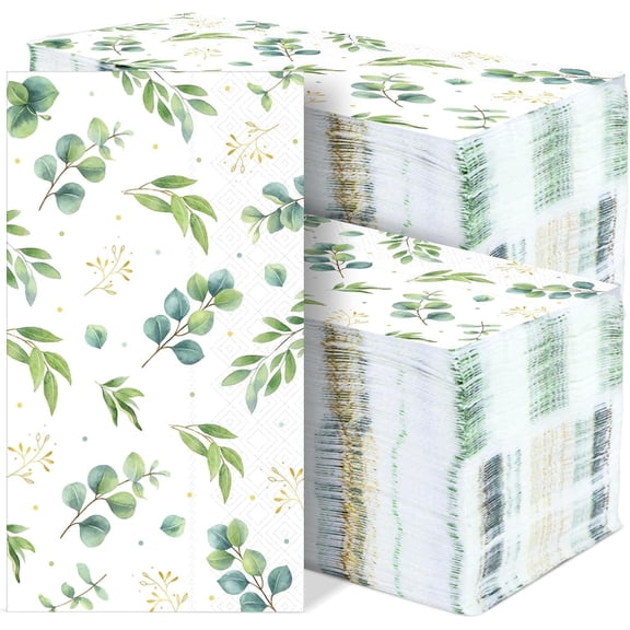 100Pcs Greenery Paper Napkins Eucalyptus Leaf Guest Towel Towel Sage Green Leaves Disposable Hand Napkins for Bathroom Home Woodland Dinner Party Bridal Baby Shower Decorative Towels
