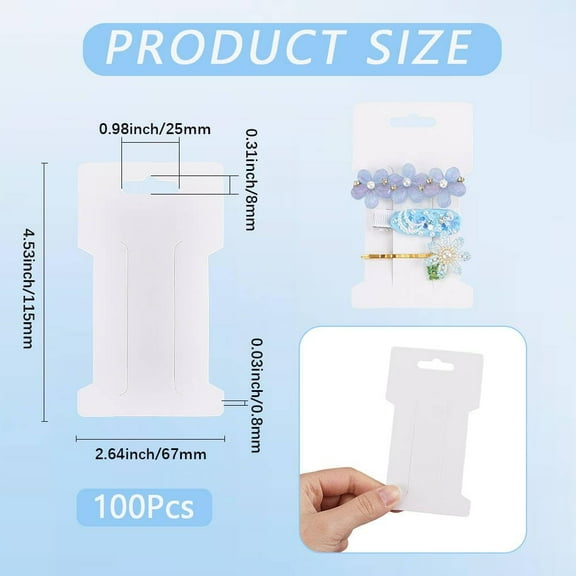 100Pcs Hair Clip Card Holder Hair Barrette Display Rectangle 4.53 x 2.64 Inch White Blank Paper Holder Cardboard Stand Accessories for Selling Organizing Jewelry Hairpin Tie Bow Barrettes