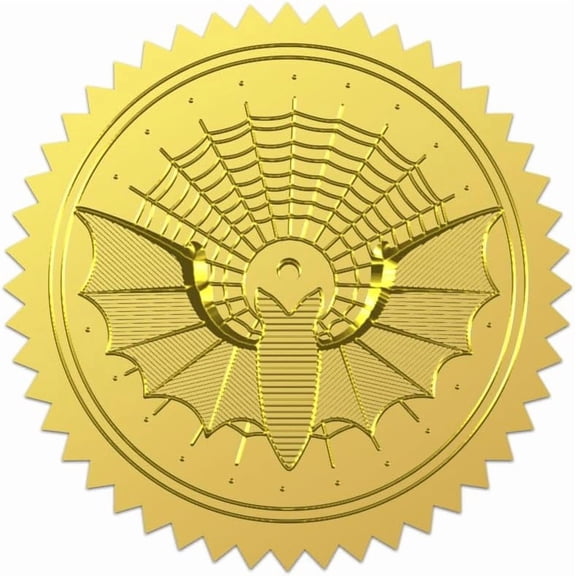 100Pcs Halloween Bats Metal Gold Foil Stickers Moon Spider Web Gold Foil Embossed Stickers Round Self Adhesive Halloween Embossed Seal Labels for Invitation Card Diplomas Awards Graduation