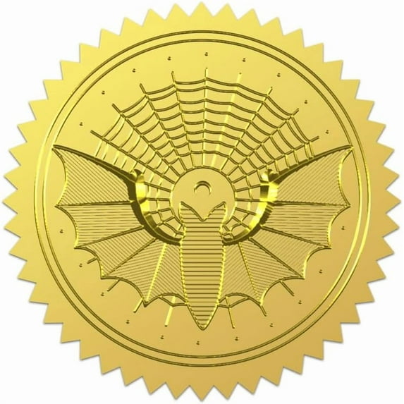 100Pcs Halloween Bats Metal Gold Foil Stickers Moon Spider Web Gold Foil Embossed Stickers Round Self Adhesive Halloween Embossed Seal Labels for Invitation Card Diplomas Awards Graduation