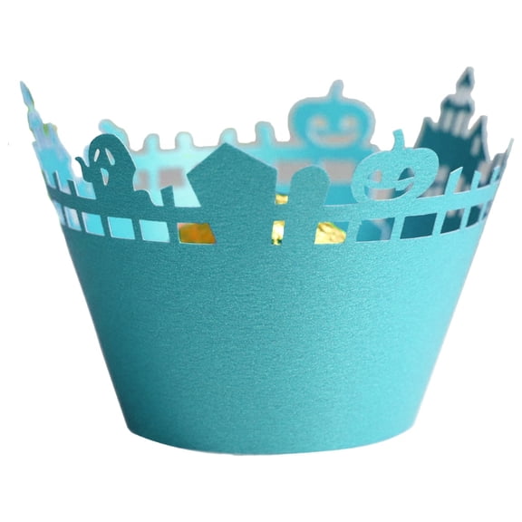100Pcs Halloween Cupcake Wrappers Hollow Out Castle Ghost Pumpkin Cake Liners
