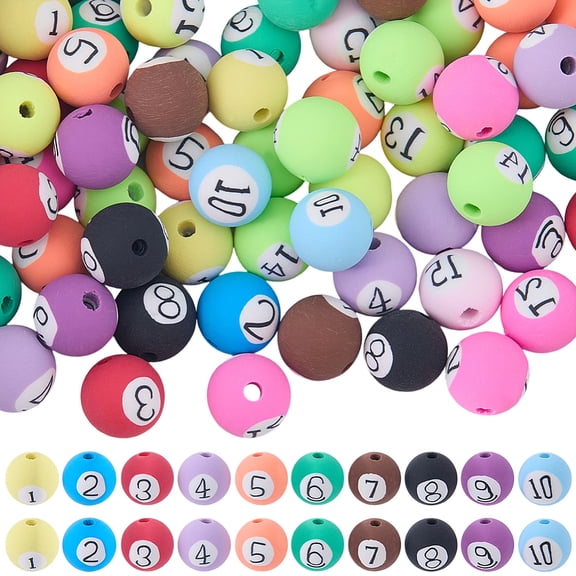 100Pcs Handmade Polymer Clay Beads Round with Number Mixed Color 7.5 -8.5mm Hole: 1.6 -1.8mm