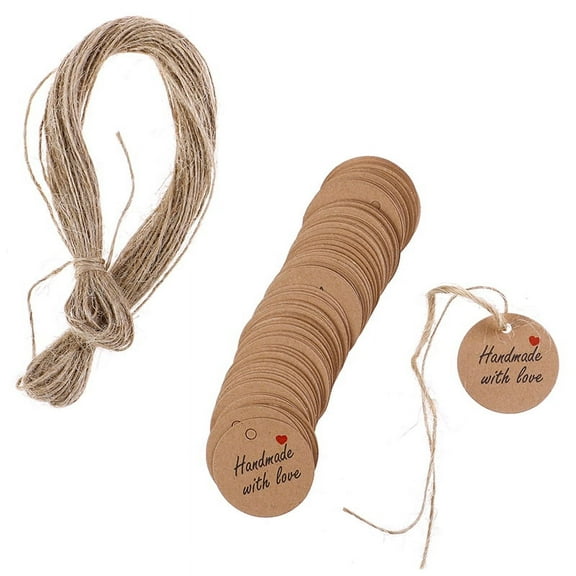 100x Handmade with Love Labels Hang Tags Blank Kraft Paper with 20m AL