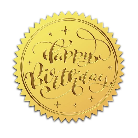 100Pcs Happy Birthday Gold Foil Certificate Seals Gold Embossed Self Adhesive Foil Seal Stickers for Envelopes Certification Celebration