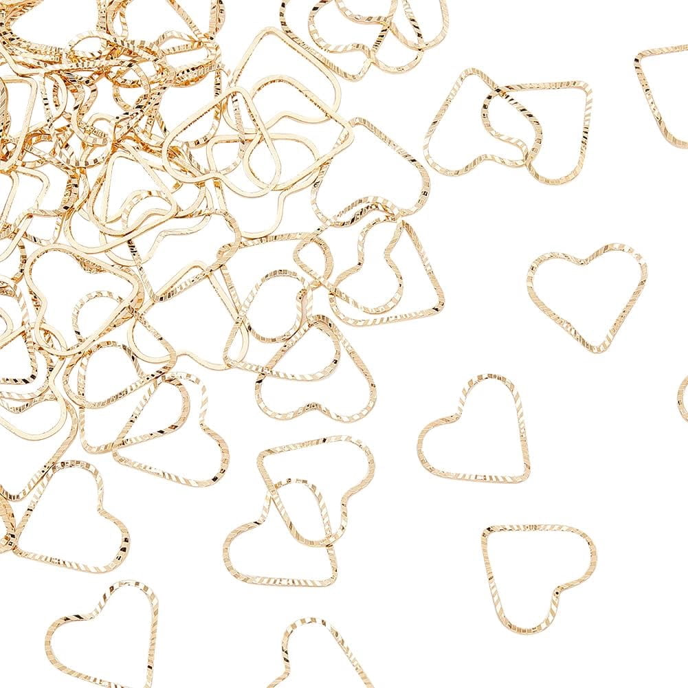 100Pcs Heart Linking Rings 18K Gold Plated Hollow Heart Connectors ...