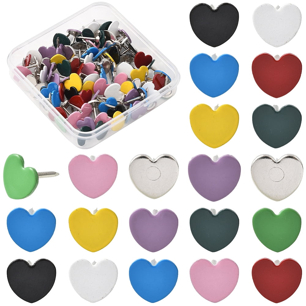 100Pcs Heart Shaped Thumb Tacks Heart Decorative Pins Colorful Cute ...