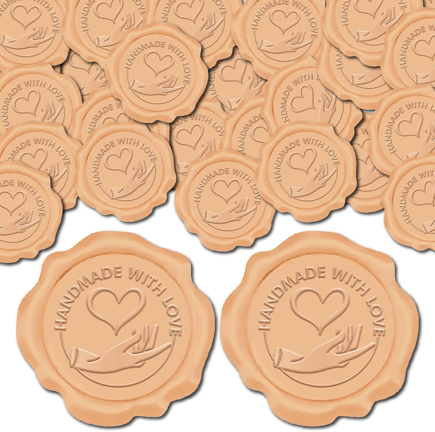 100Pcs Heart Wax Seal Stickers Nude Pink 30mm Handmade with Love Vintage Self Adhesive Envelopes Wedding Sealing Stamp Sticker for Valentines Birthday