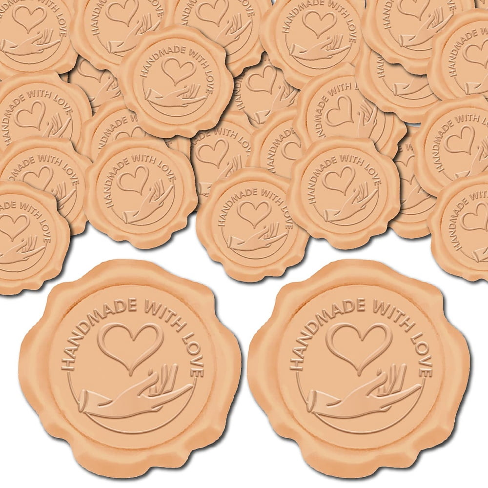 100Pcs Heart Wax Seal Stickers Nude Pink 30mm Handmade with Love Vintage Self Adhesive Envelopes Wedding Sealing Stamp StickerDIY