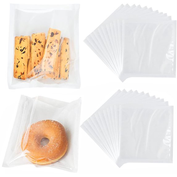 100Pcs Heat-Sealable Bakery Bags with Window for Cookies Packaging, Happon 7.5 x 7.1 Inches Kraft Paper Donut Bags, Grease-Resistant Sandwich Bags Treat bags for Packaging Baked Goods Cookie Bread