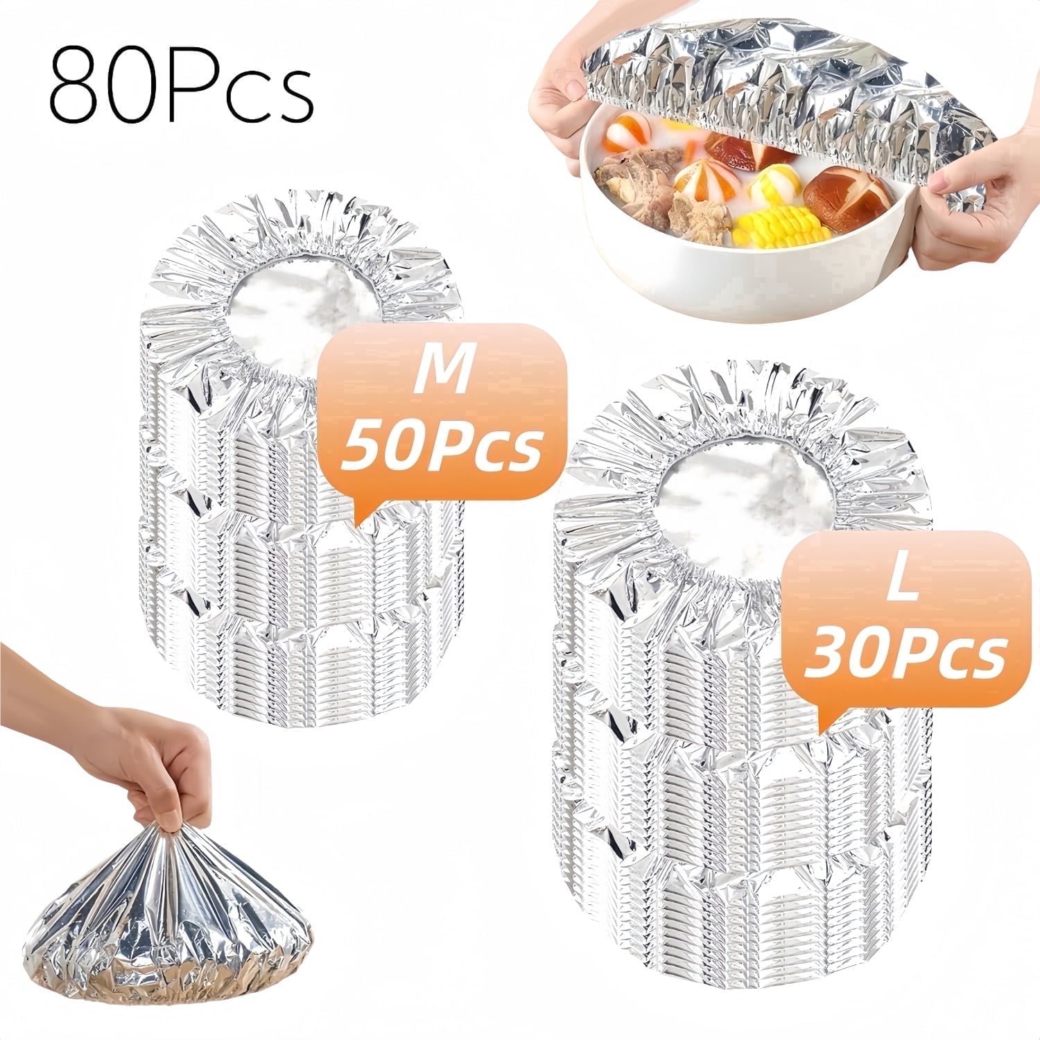 80Pcs Reusable Aluminum Foil Bowl Covers – Elastic Food Covers for Bread Proofing, Heat-Resistant, Food Storage, Kitchen and Outdoor Use, 8-13 Inch Diameter, 2 Sizes