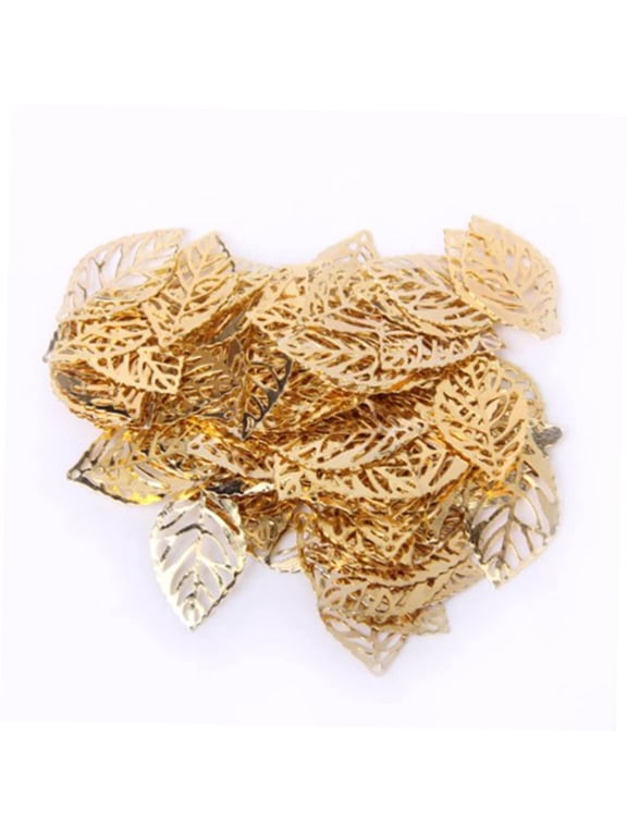 100Pcs Hollow Leaf Charms Gold Metal Crafts Leaf Metal Flake Charms Ornaments Pendant for DIY Jewelry Making Hairpin