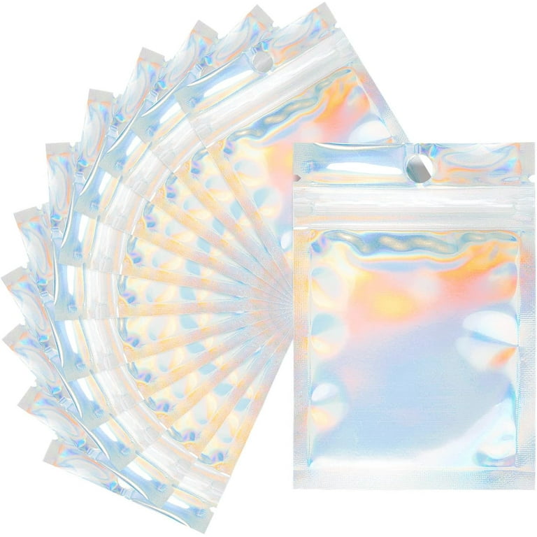 100Pcs Holographic Bags - 7x10CM Colorful Mylar Zip Lock Bags