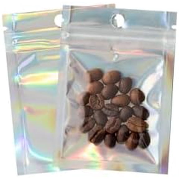 100Pcs Holographic Packaging Bags, 2.7x3.9 inch Resealable Foil Pouch Mylar Sample Bag Great for Small Business and Party Favor Food Storage Favors, Small Business Packaging