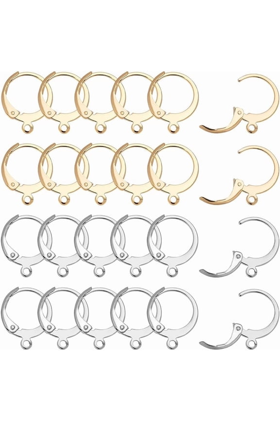 100Pcs Huggie Hoop Earring Findings 2 Color Stainless Steel Round Leverback Earring Hook Gold Silver Clasps French Earwire for Women DIY Dangle Jewelry Making Accessory Supplies diy