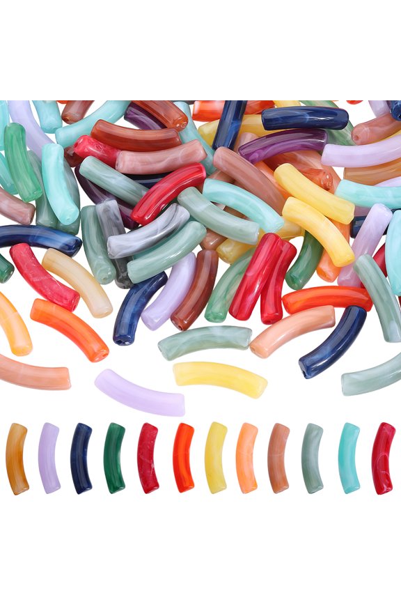 100Pcs Imitation Gemstone Acrylic Beads Tube 31x9.5x7.5mm Hole: 1.8mm for DIY