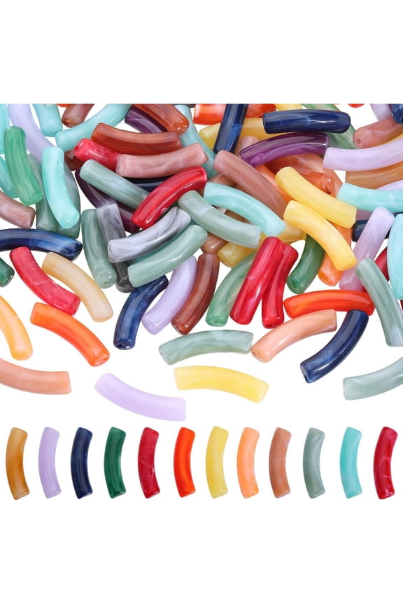 100Pcs Imitation Gemstone Acrylic Beads Tube 31x9.5x7.5mm Hole: 1.8mm