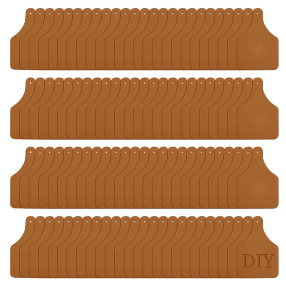 100Pcs Imitation Leather Blank Tags Light Brown Cow Ear Tag 3x2 Inch Leather Labels 2mm Thick Blank PU-Leather Tags