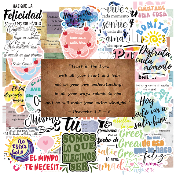 100Pcs Inspirational Quote Stickers, Waterproof Reusable Motivational Spanish & English Text Decals, No Repeat Positive Affirmation Stickers for Journaling Laptop Phone Water Bottle Scrapbook DIY