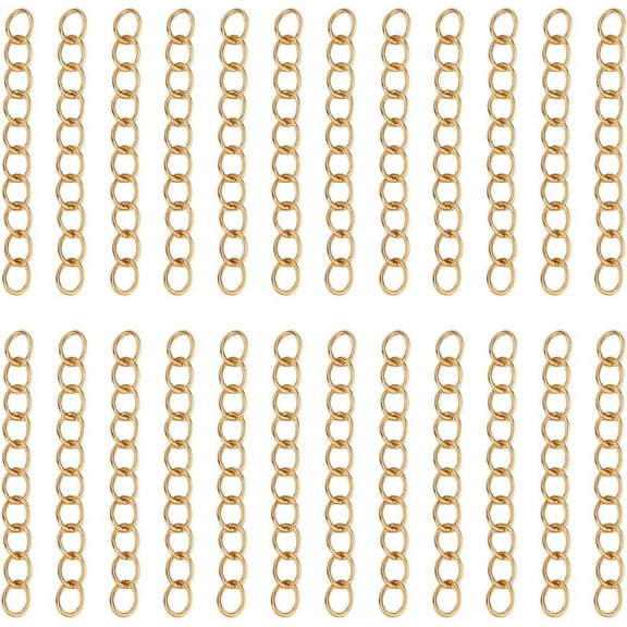 100Pcs Ion Plating(IP) 304 Stainless Steel Chain Extender Real 18K Gold Plated 30mm