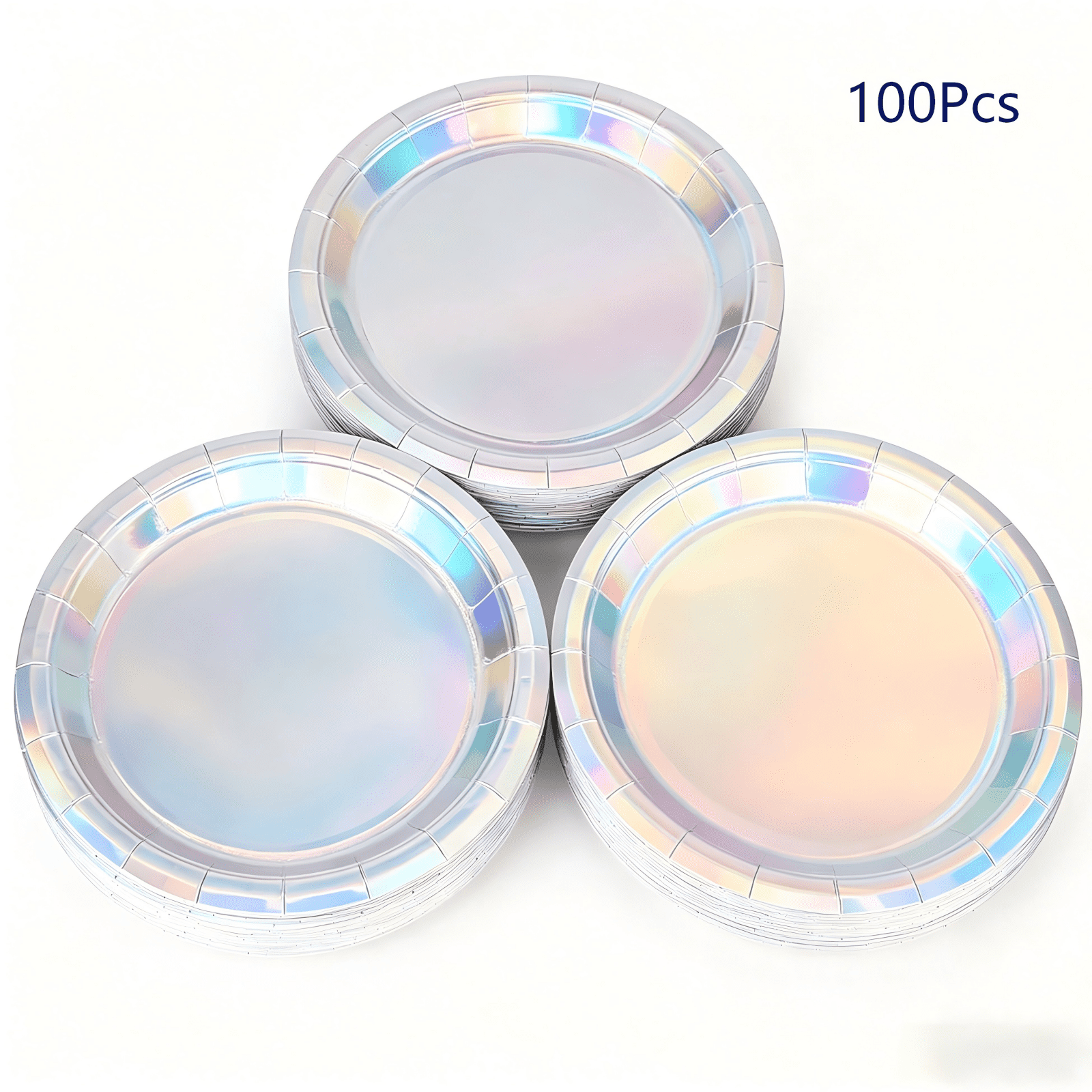 100Pcs Iridescent Disposable Paper Plates, 9" Holographic Round Plates, Premium Disposable Dessert Plates for Appetizers Salads Pizzas for Birthdays Baby Showers Weddings & Disco Party