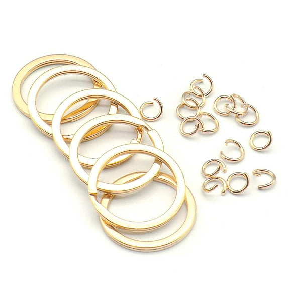100Pcs Key Chain Key Ring Round Flat Line Pet Collar Keychain Holder for Jewelry ID Tag Making Wholesale DIY Day Gift Accessorie (Gold,Diameter 25mm-100pcs)