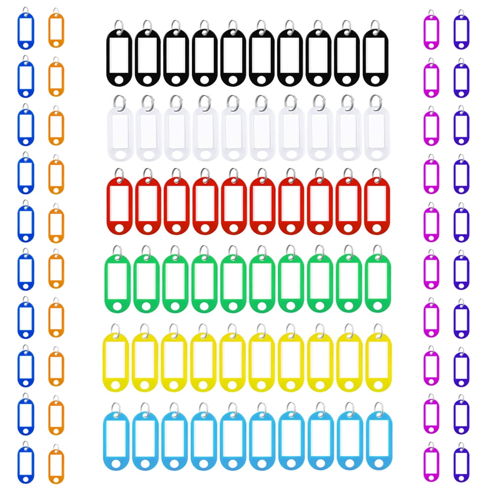 100Pcs Key Tags, ID Tags, Plastic Ten colors 2inch Writeable Key Tag ...