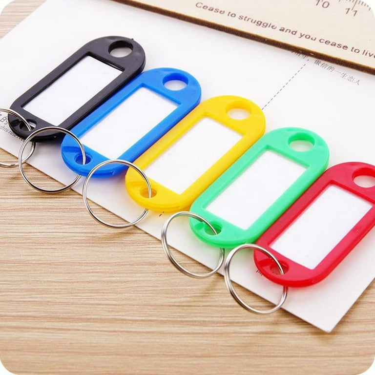 Dockapa 100pcs Key Tags,Key Fobs Labels Key Rings Name Tags Key Label Tags with Split Ring Key Tags Paper Plastic Key Tags with Labels, Women's, Size