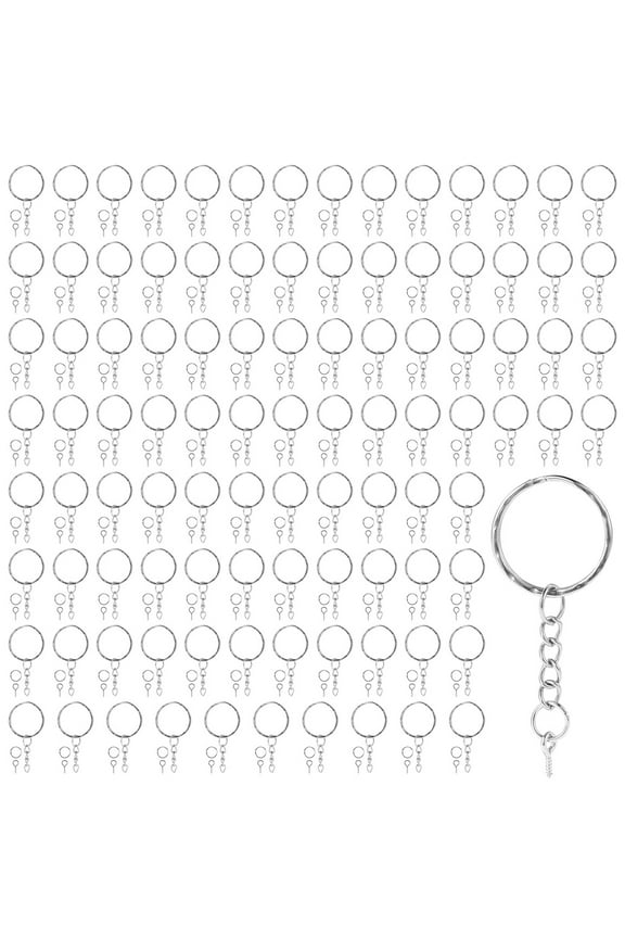 100Pcs Keychain Rings Split Key Ring with Chain for Resin 25mm Silver Key Chain Rings with 100Pcs Jump Rings & 100Pcs Screw Eye Pins Metal Split Keychain Ring for Organizing Keys Jewelry Making Crafts