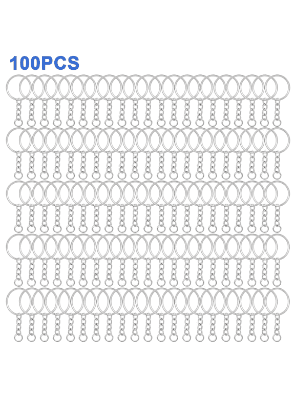 100Pcs Keychain Rings Split Key Ring with Chain for Resin 25mm Silver Key Chain Rings