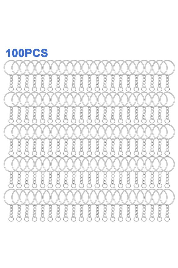 100Pcs Keychain Rings Split Key Ring with Chain for Resin 25mm Silver Key Chain Rings