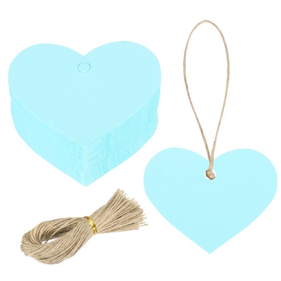 100Pcs Kraft Paper Gift Tags with String, 2.2 x 2.6 Inch Heart Shape Paper Labels Blue Gift Tags