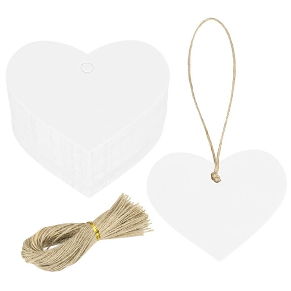 100Pcs Kraft Paper Gift Tags with String, 2.2 x 2.6 Inch Heart Shape Paper Labels White Gift Tags