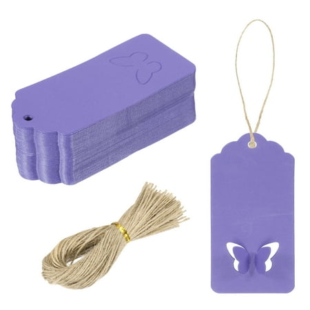 100Pcs Kraft Paper Gift Tags with String, 3.5 x 1.6 Inch Wave Shape Paper Labels Purple Gift Tags