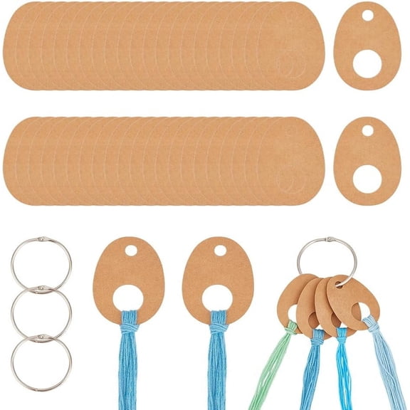 100Pcs Kraft Paper Spool Floss Bobbins Thread Winding Boardsfor Stitch Embroidery Cotton Thread Craft DIY Sewing Storage Oval 61x46x0.4mm