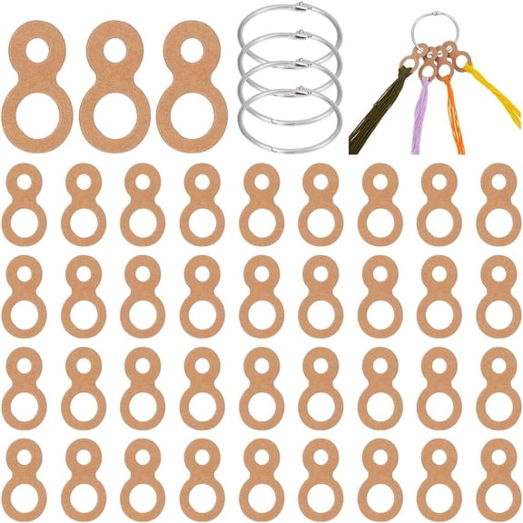 100Pcs Kraft Paper Thread Drops 1.7x1inch Gourd Shape Stitch Thread Organiser with 4Pcs Floss Ring for Craft DIY Sewing Storage 0.5mm Thick