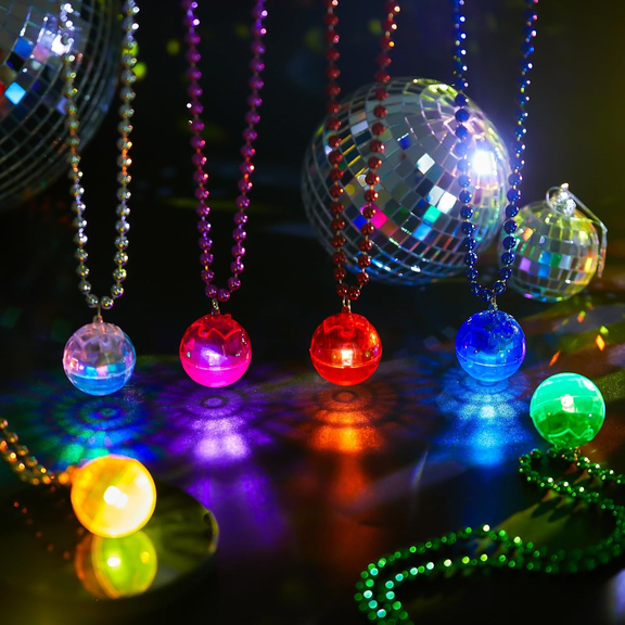 100Pcs LED Disco Ball Necklaces Light up Necklaces 70s Party Decorations Accessories Women Disco Ball Costume Party Favors