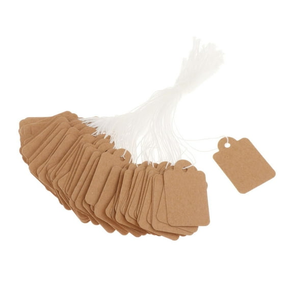 100Pcs Labeling Tags Blank Gift Tags with String Attached Marking Strung Tags Writable Paper Tags for Birthday Rings Clothing Wedding Retail 25x15mm kraft