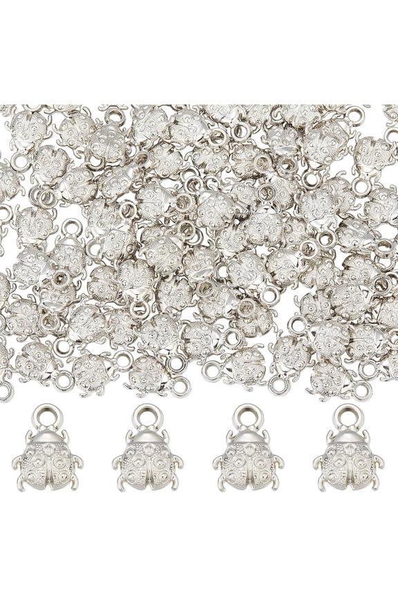100Pcs Ladybug Charms Animal Theme Charm Fly Insect Pendant Flying Ladybirds Insect Charms Platinum Plastic Charm