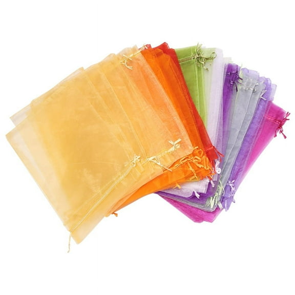 100Pcs Large Organza Bags, 20X30 cm Mesh Gift Bags Drawstring Jewelry Pouches for Christmas Wedding(Random Color)